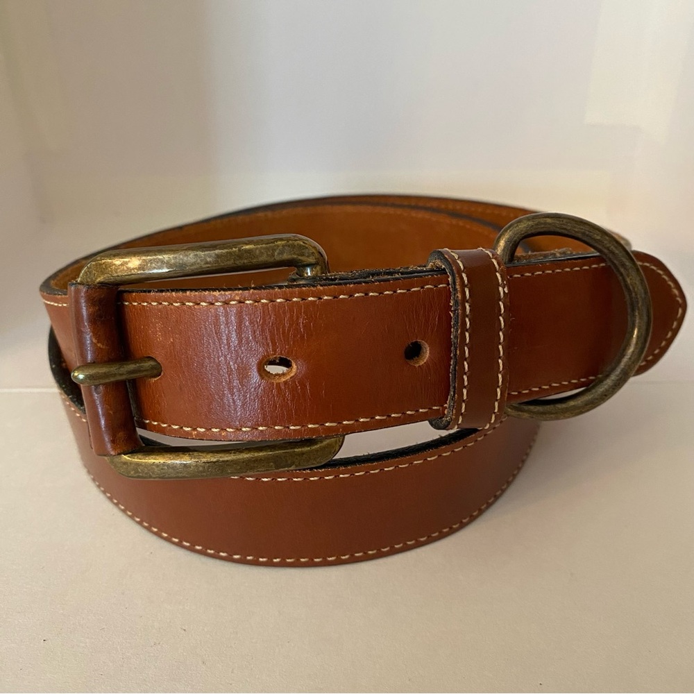 Talbots Women's Brown Leather Belt with Brass Buckle Size L Classic Staple EUC